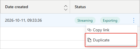 The three-dot menu of a stream open, with the Duplicate option highlighted