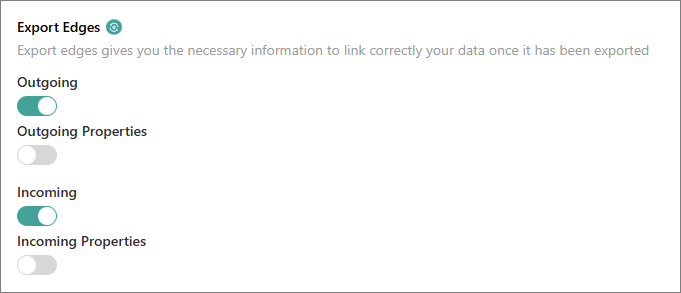 The Export Edges section of a stream with the Outgoing and Incoming toggles turned on