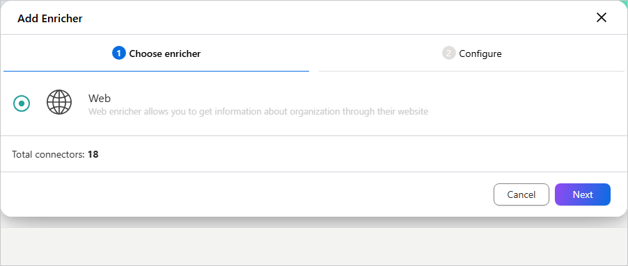 The Choose enricher tab of the Add Enricher dialog with Web selected