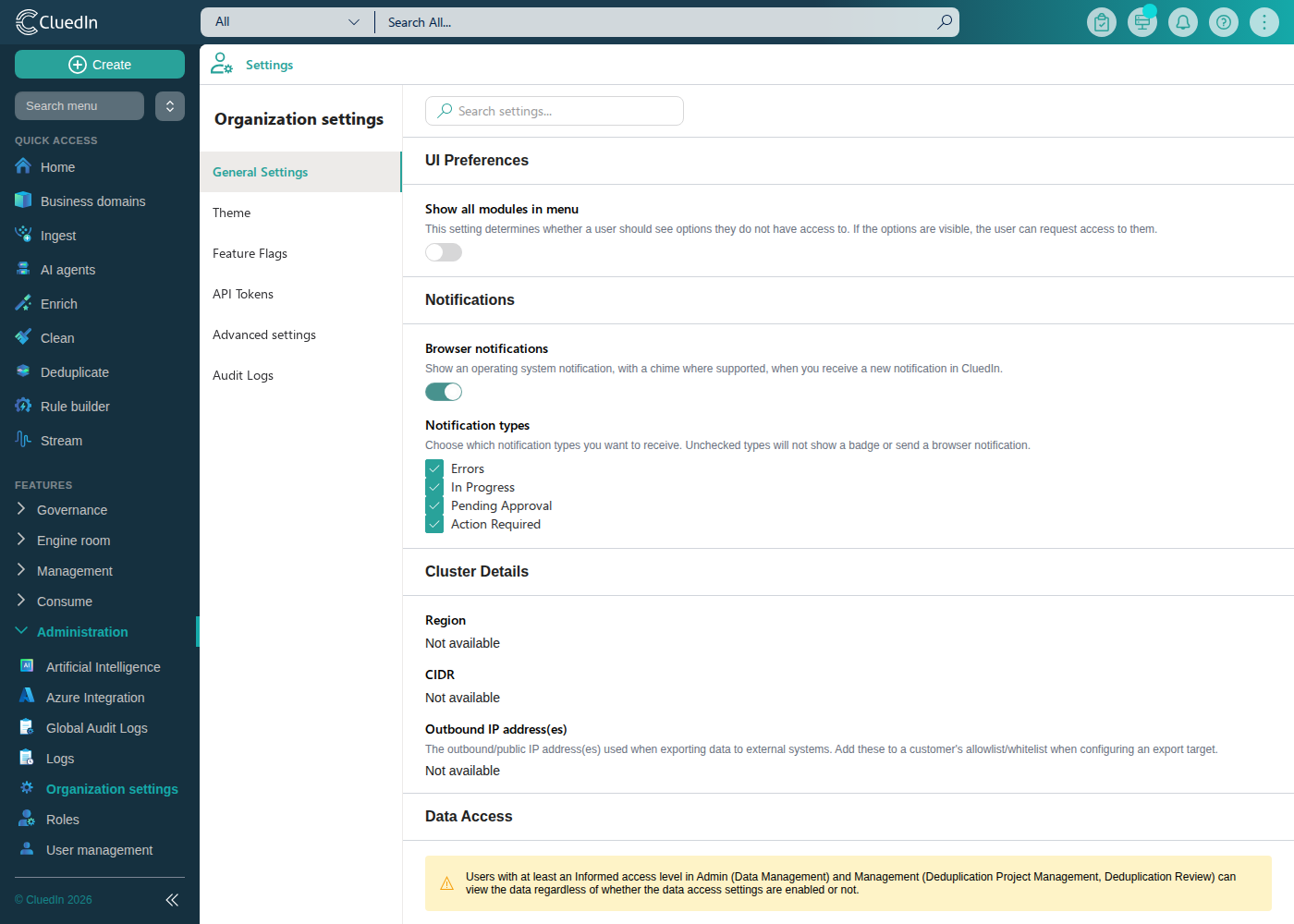 Browser notifications enabled in General Settings
